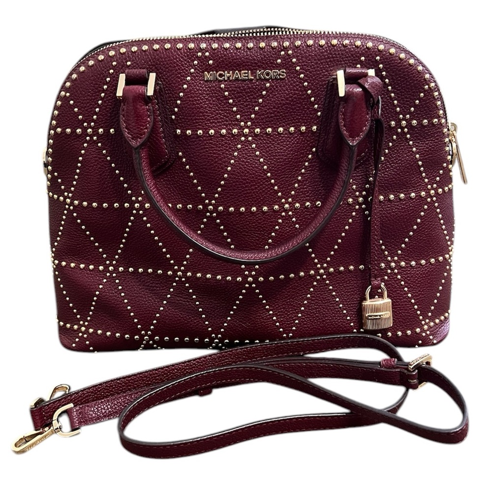 Michael Kors Adele Merlot Large Dome Leather Satchel